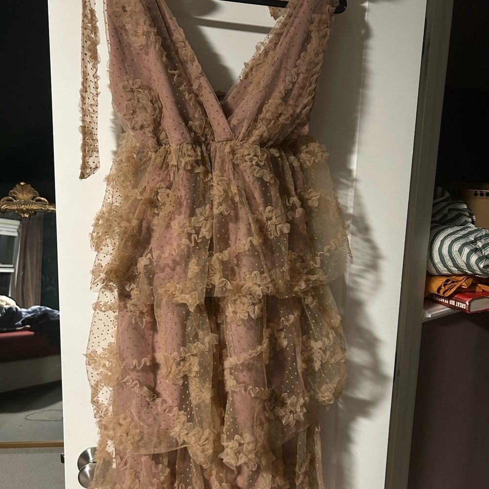 Just Me Tan Tiered Tulle Dress